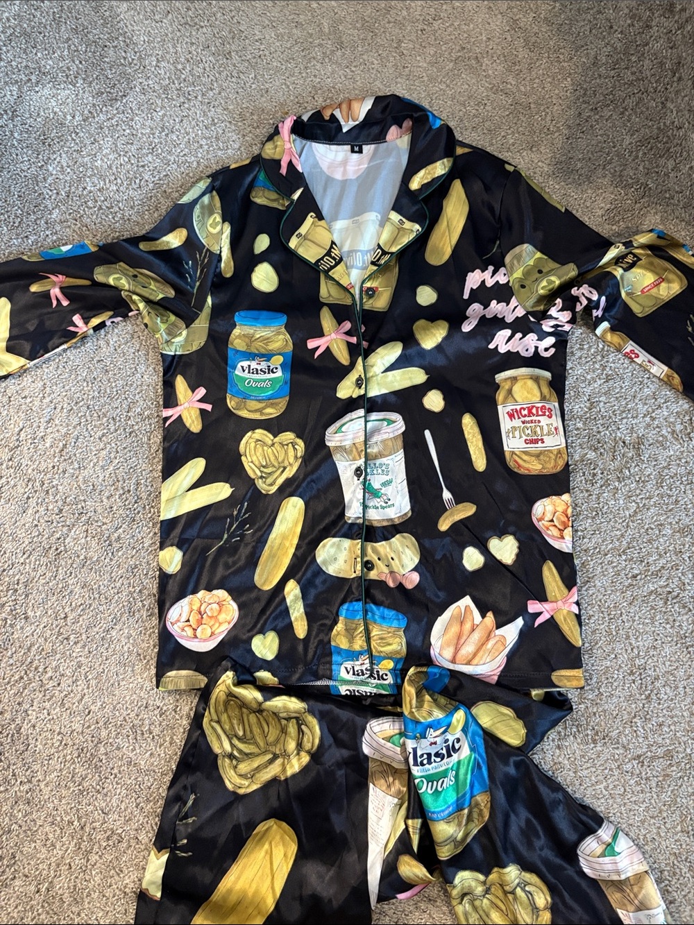 Adult Black Pickle & Snack Print Pajama Set